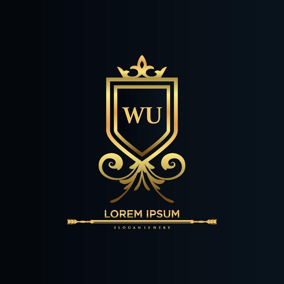 wu inicial da carta com royal template.elegant com vetor de logotipo de coroa, ilustração em vetor de logotipo de letras criativas.