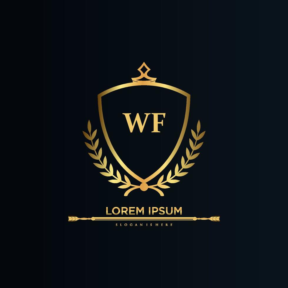 wf letra inicial com royal template.elegant com coroa logo vector, ilustração em vetor logotipo letras criativas.