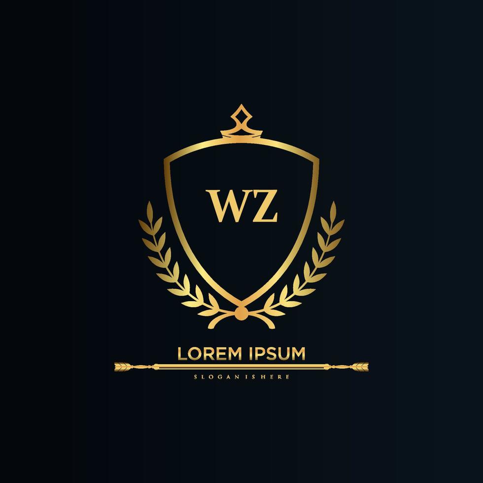 wz letra inicial com royal template.elegant com coroa logo vector, ilustração em vetor logotipo letras criativas.