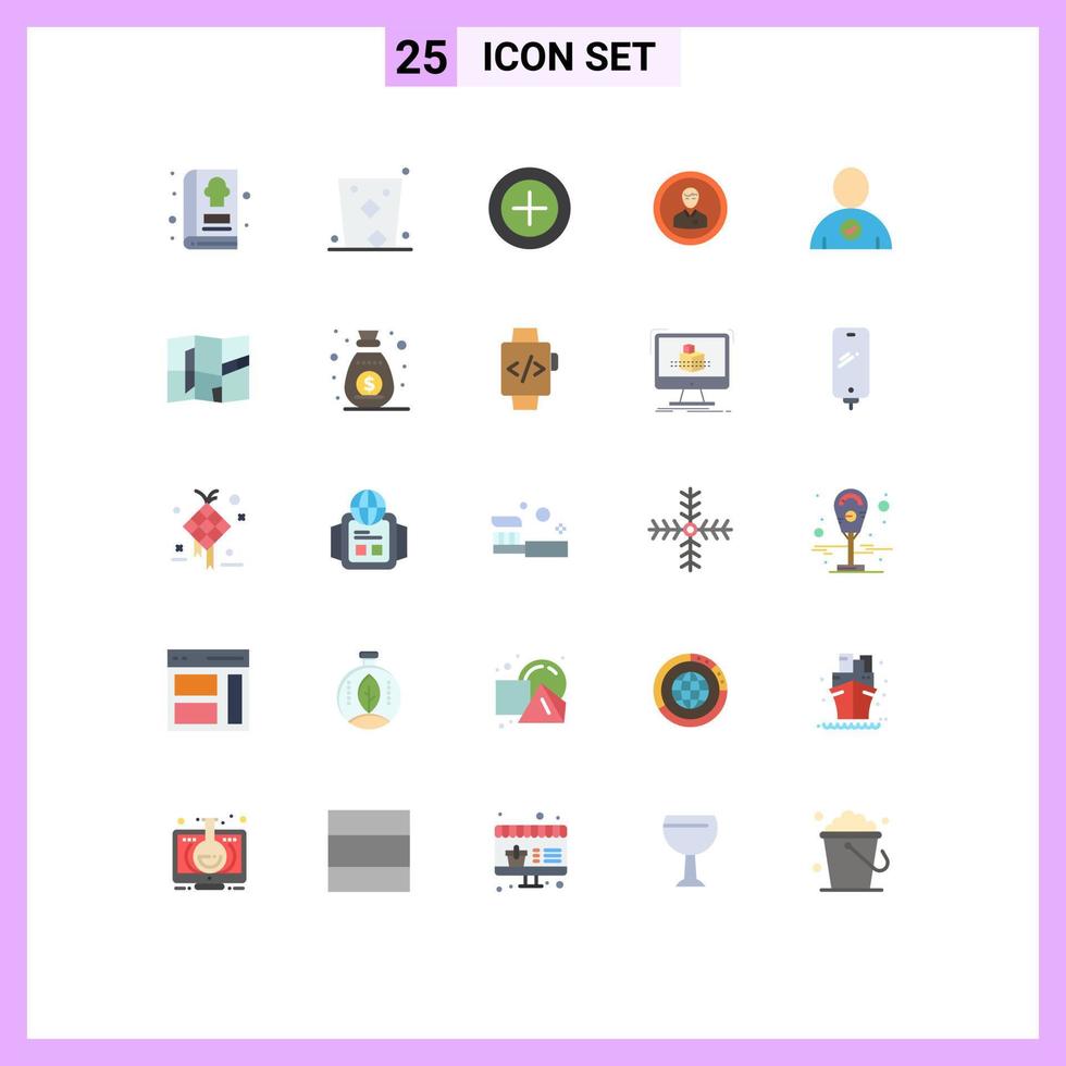 pacote de 25 sinais e símbolos modernos de cores planas para mídia impressa na web, como elementos de design de vetores editáveis de avatar humano de perfil