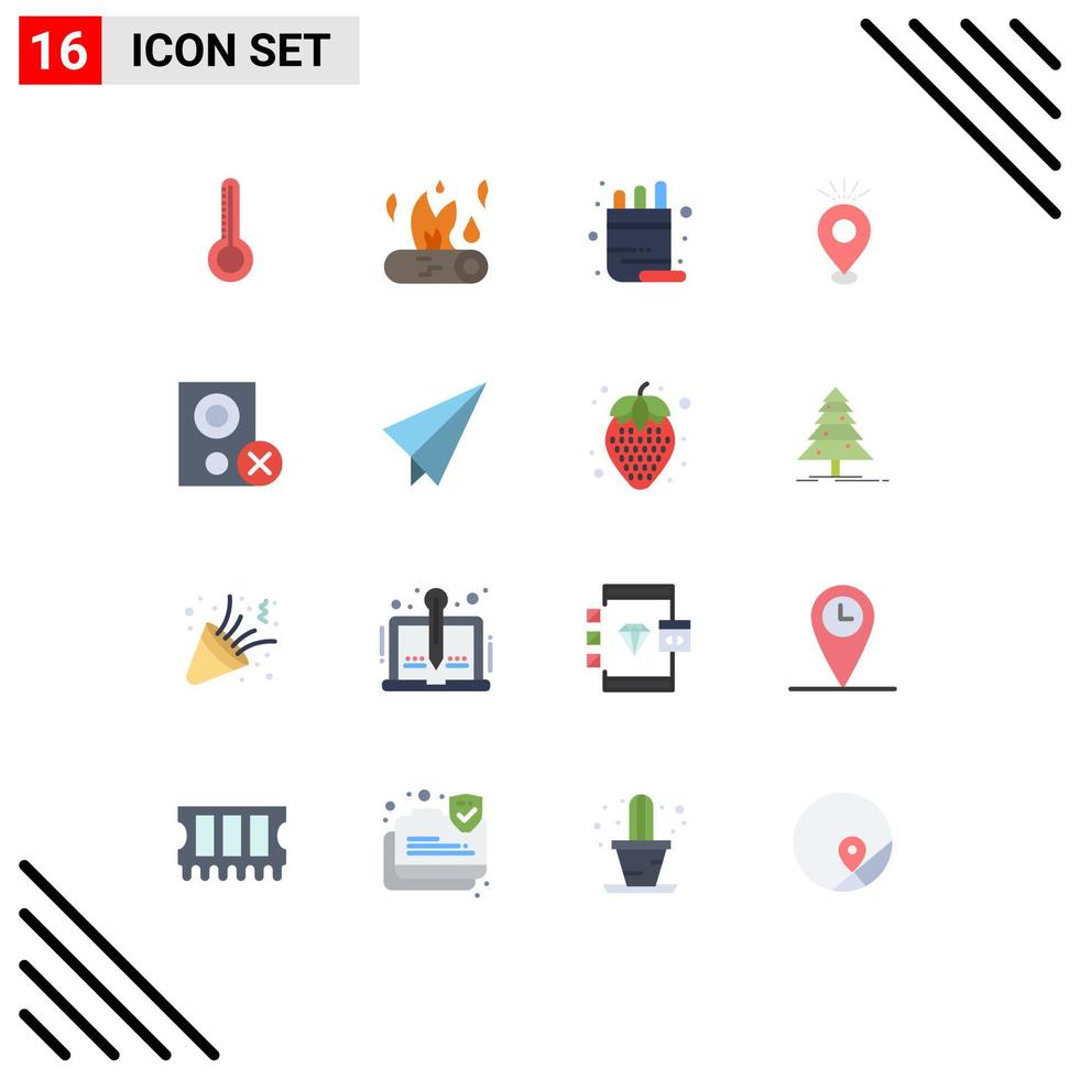 conjunto de 16 sinais de símbolos de ícones de interface do usuário modernos para computadores escola de férias acampamento local pacote editável de elementos de design de vetores criativos