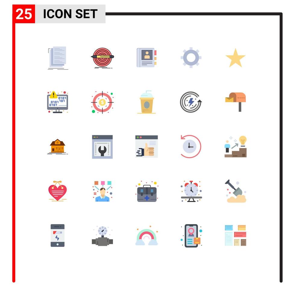 conjunto de pictogramas de 25 cores planas simples de conjunto de engrenagens de marcadores, diário de engrenagens, elementos de design de vetores editáveis