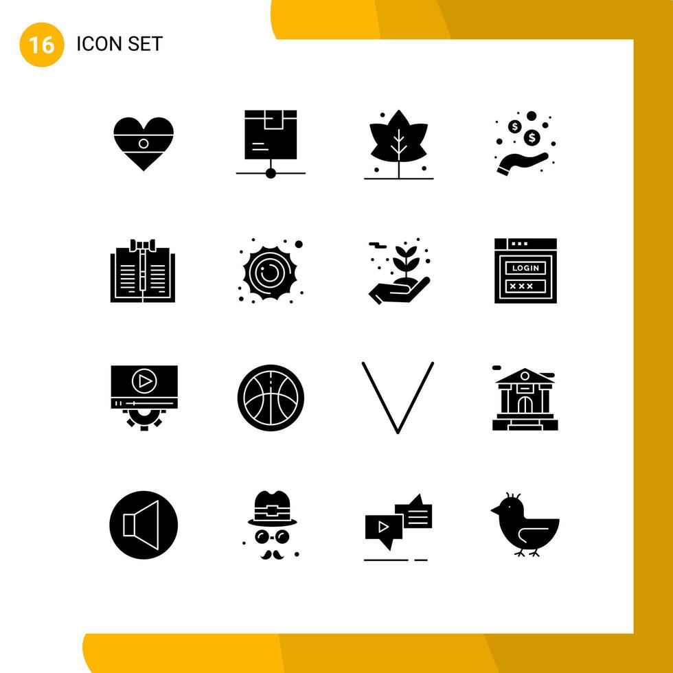 conjunto de pictogramas de 16 glifos sólidos simples de moedas de direitos autorais que enviam dinheiro elementos de design vetorial editáveis à mão vetor