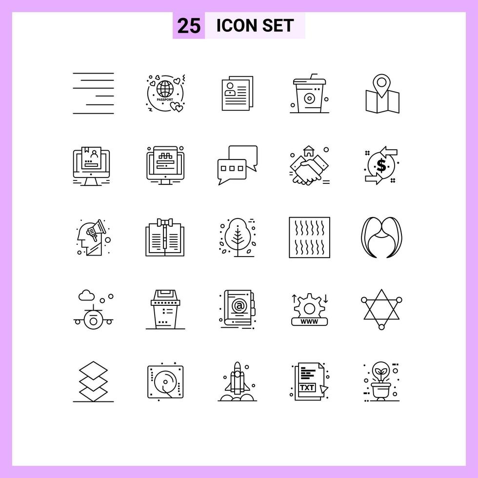 conjunto de 25 sinais de símbolos de ícones de interface do usuário modernos para bebidas de refeição sobre como cozinhar elementos de design de vetores editáveis pessoais