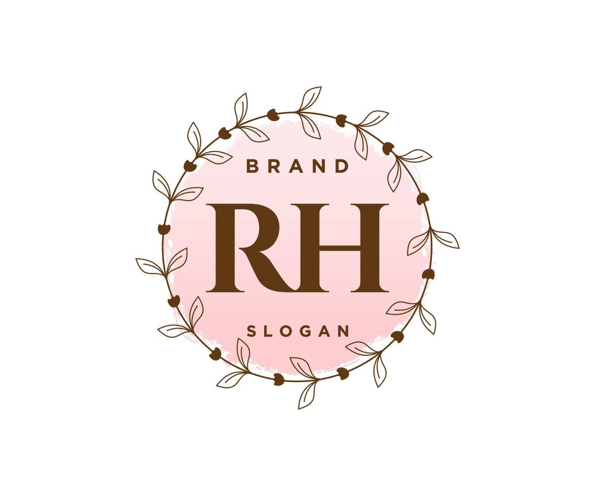 logotipo feminino rh inicial. utilizável para logotipos de natureza, salão, spa, cosméticos e beleza. elemento de modelo de design de logotipo de vetor plana.