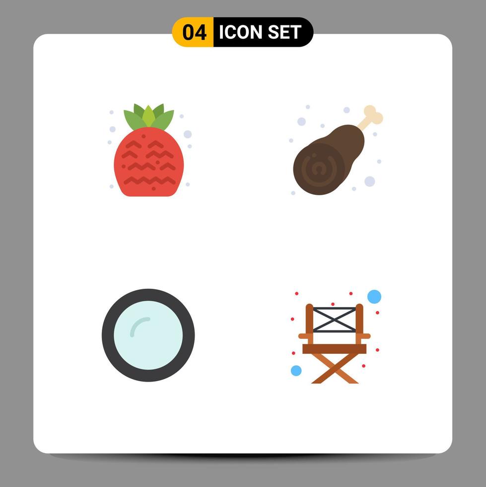 4 ícones criativos sinais modernos e símbolos de aparelhos de morango prato de frango de frutas elementos de design de vetores editáveis