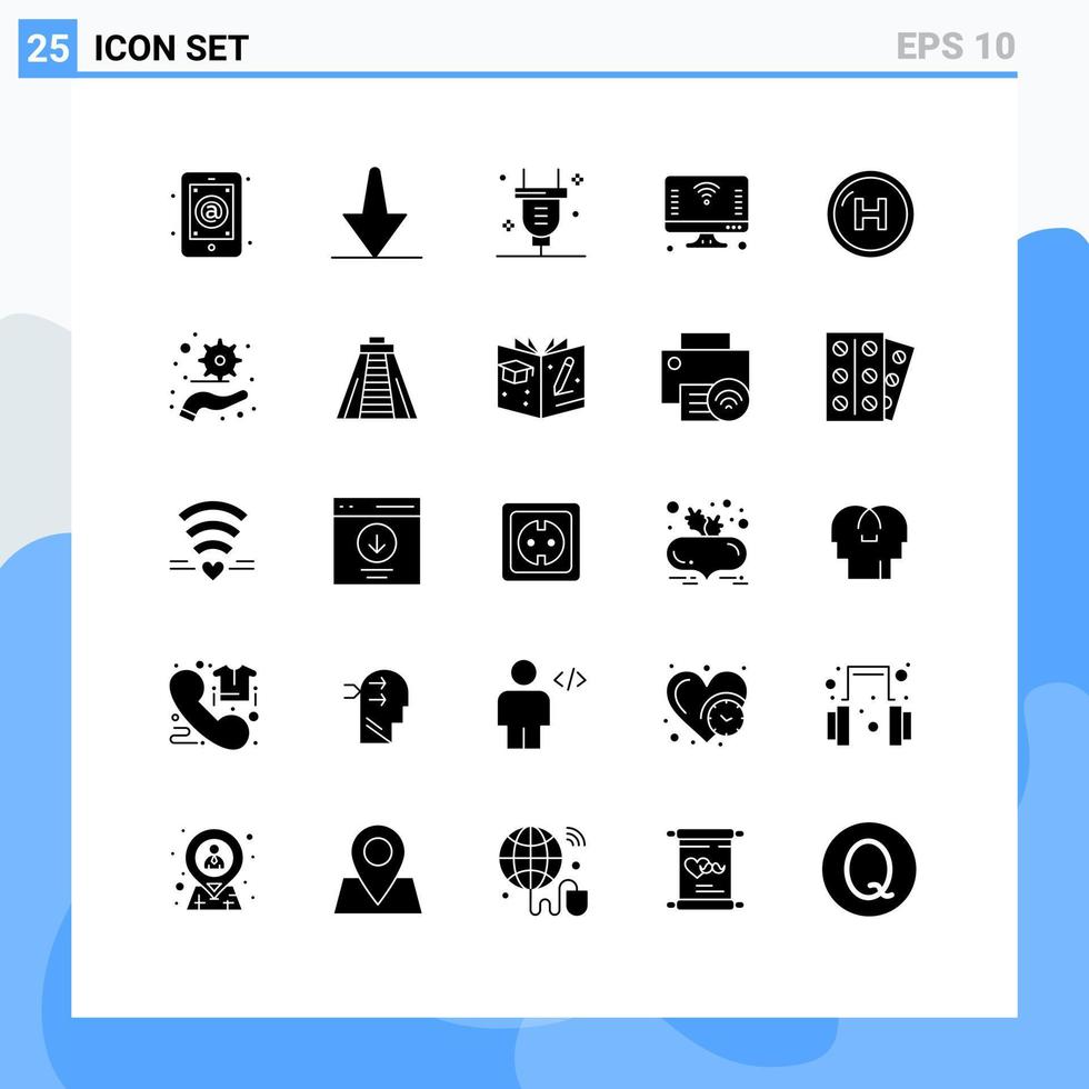 conjunto de 25 sinais de símbolos de ícones de interface do usuário modernos para cuidar de coisas plugue iot computador elementos de design de vetores editáveis
