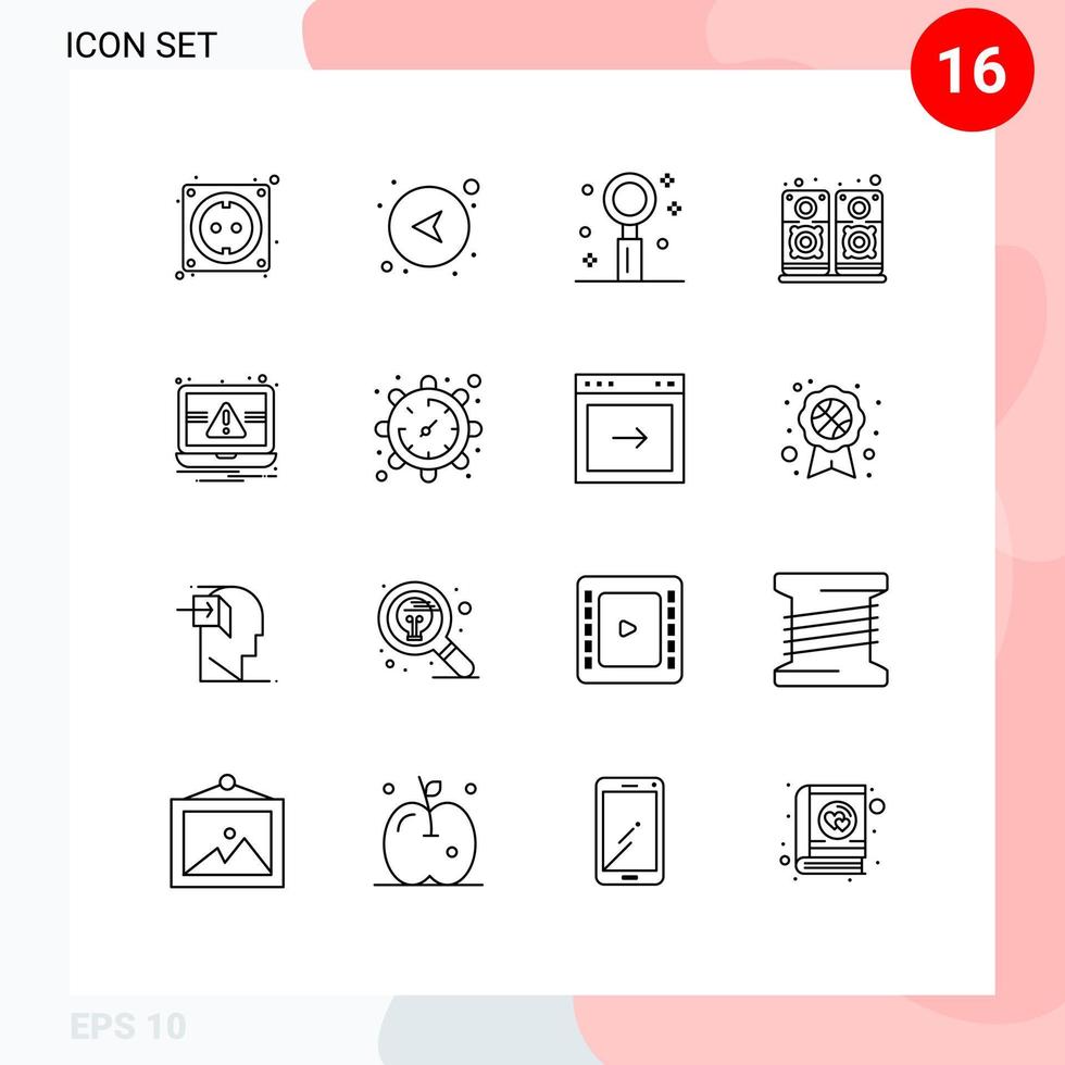 conjunto moderno de 16 contornos e símbolos, como celebração de alto-falante de laptop, som de elementos de design de vetores editáveis românticos