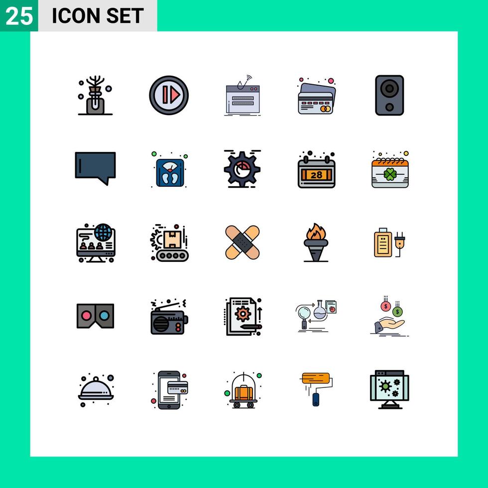 conjunto de pictogramas de 25 cores planas de linha preenchida simples de elementos de design de vetores editáveis de cartão de pagamento de internet de gadgets