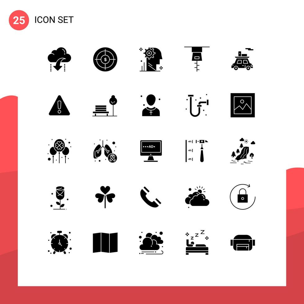 pacote de 25 sinais e símbolos de glifos sólidos modernos para mídia impressa na web, como processo de configuração de marketing de roupas de carro, elementos de design vetorial editáveis vetor