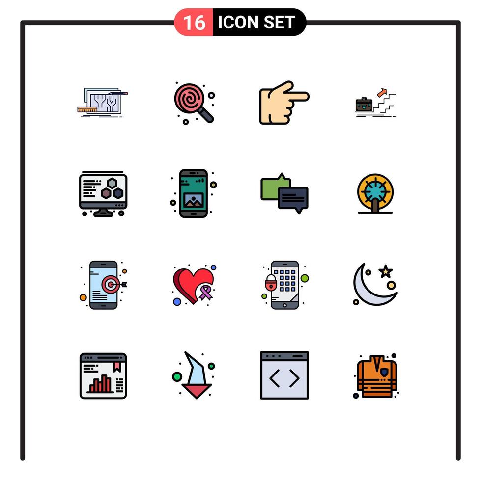 16 interface do usuário pacote de linhas preenchidas com cores planas de sinais e símbolos modernos de elementos de design de vetores criativos editáveis de crescimento de carreira de doces de líder pessoal