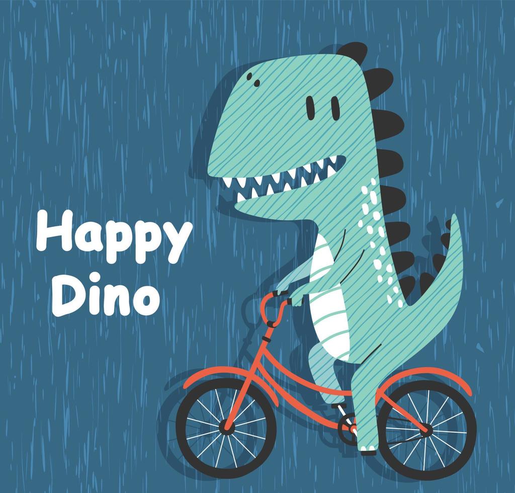 dinossauro dos desenhos animados andando de bicicleta. dino bonito em uma bicicleta. vetor