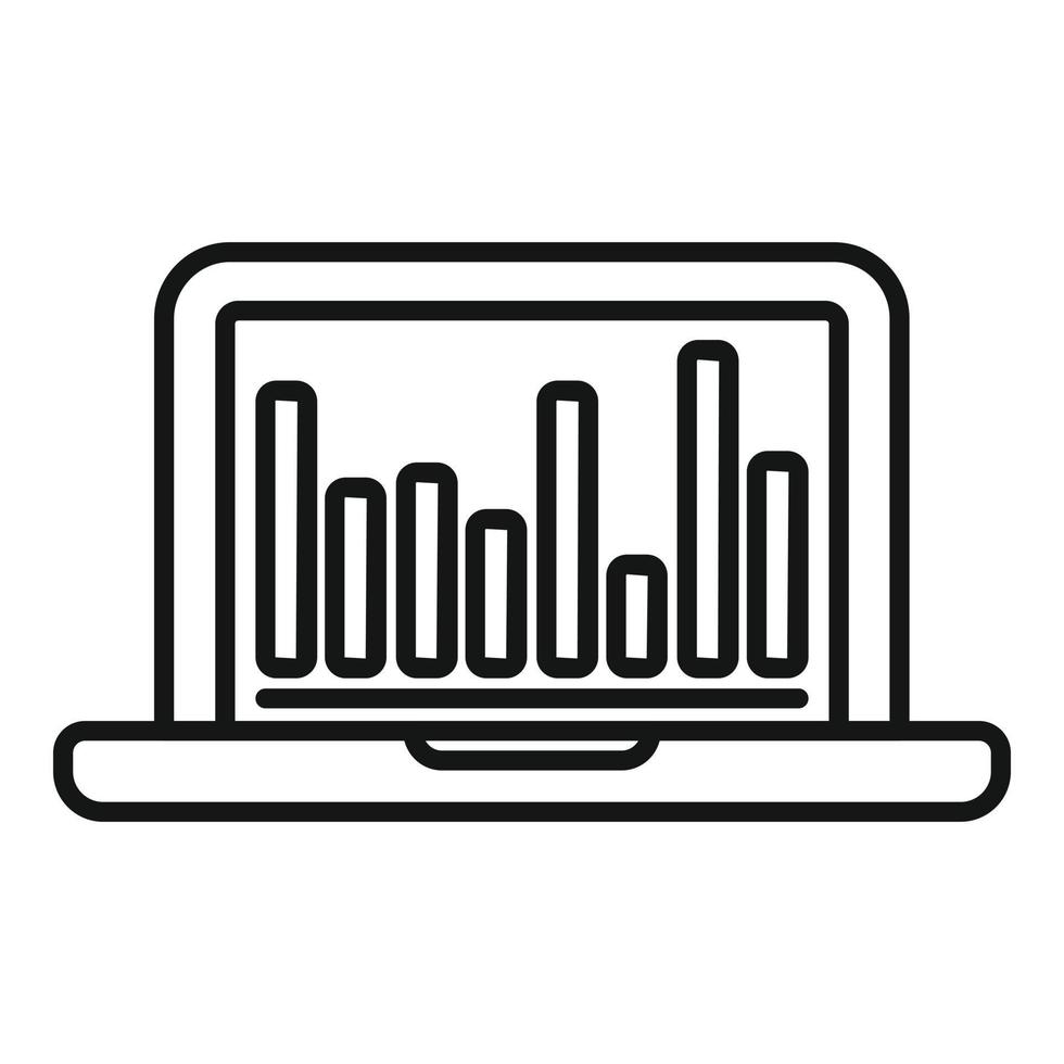 vetor de contorno de ícone de gráfico de mercado de laptop. alvo do segmento