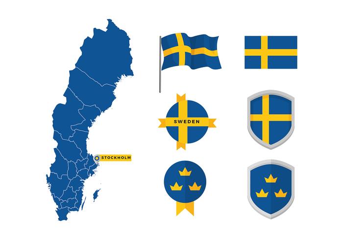 Suécia Mapa E Bandeira Vector Livre