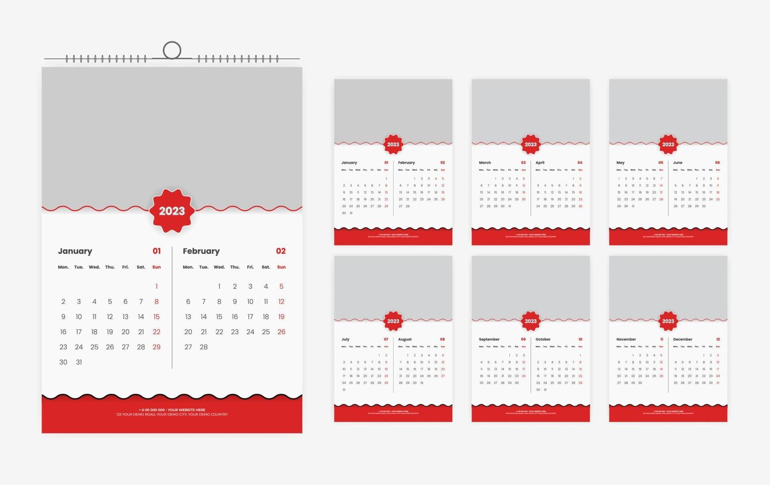 modelo de design de calendário de parede de 12 páginas 2023 vetor