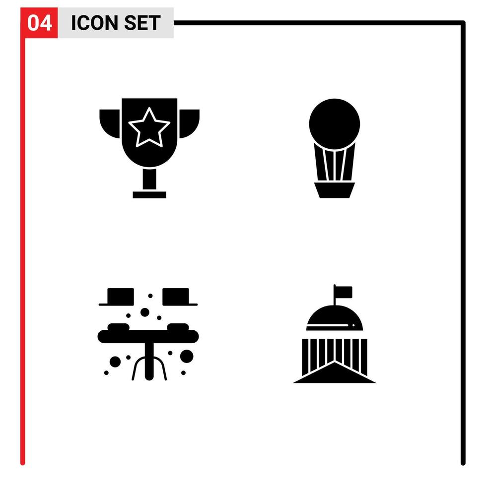 conjunto moderno de pictograma de glifos sólidos de elementos de design de vetores editáveis de bandeira de mesa de ar de mesa de prêmio