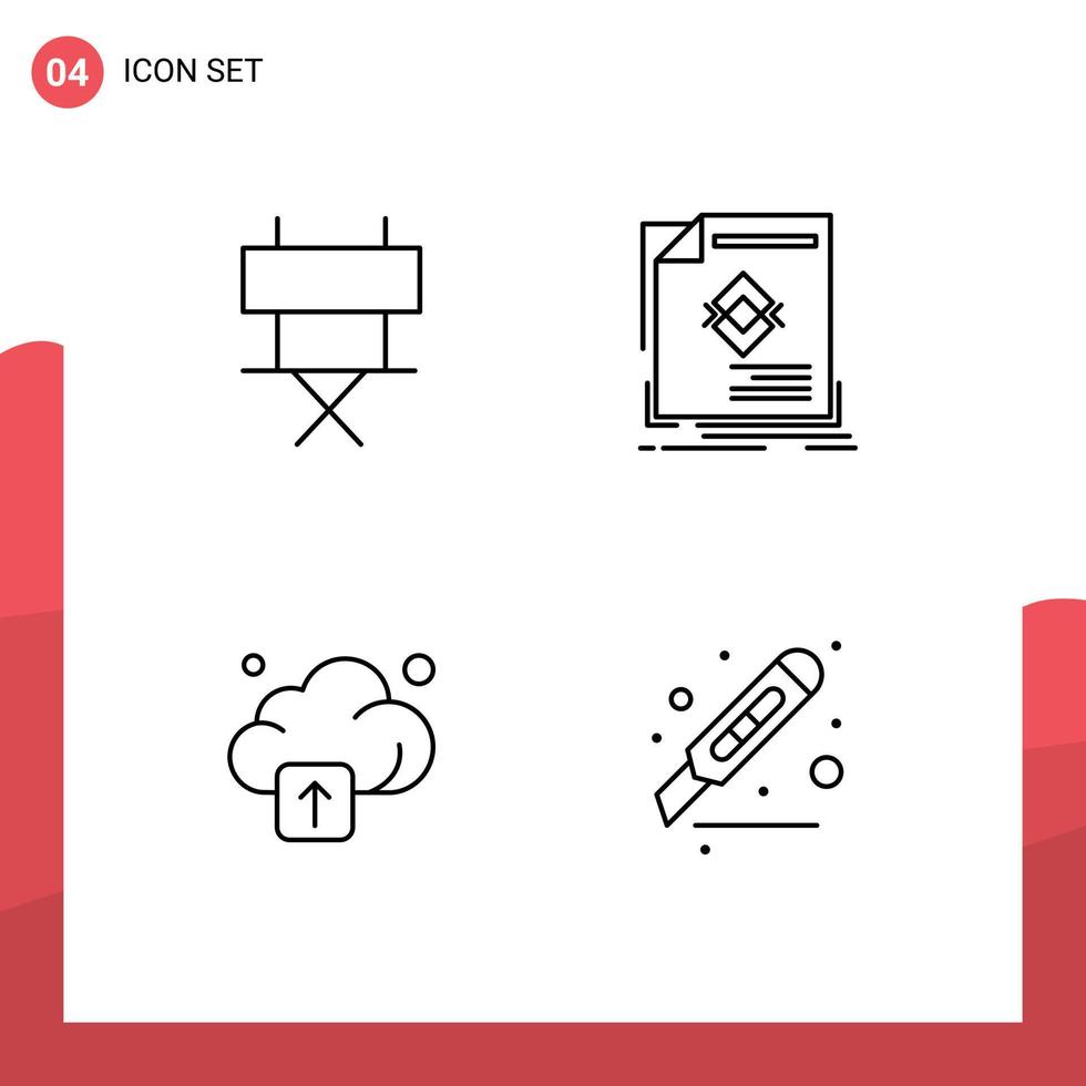 conjunto de pictogramas de 4 cores planas de linha preenchida simples de cadeira nuvem cadeira dobrável tecnologia de folheto elementos de design de vetores editáveis