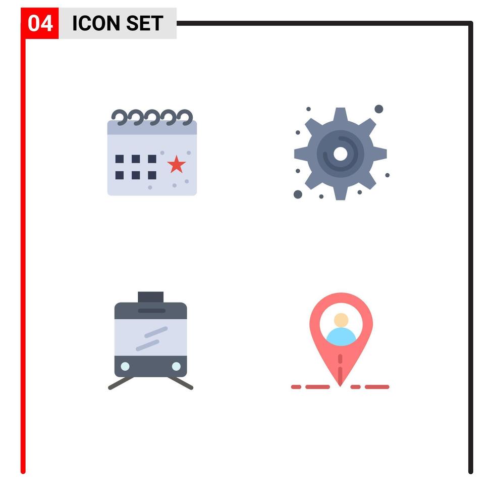 conjunto de 4 sinais de símbolos de ícones de interface do usuário modernos para calendário de transporte noite engrenagem mapa elementos de design de vetores editáveis