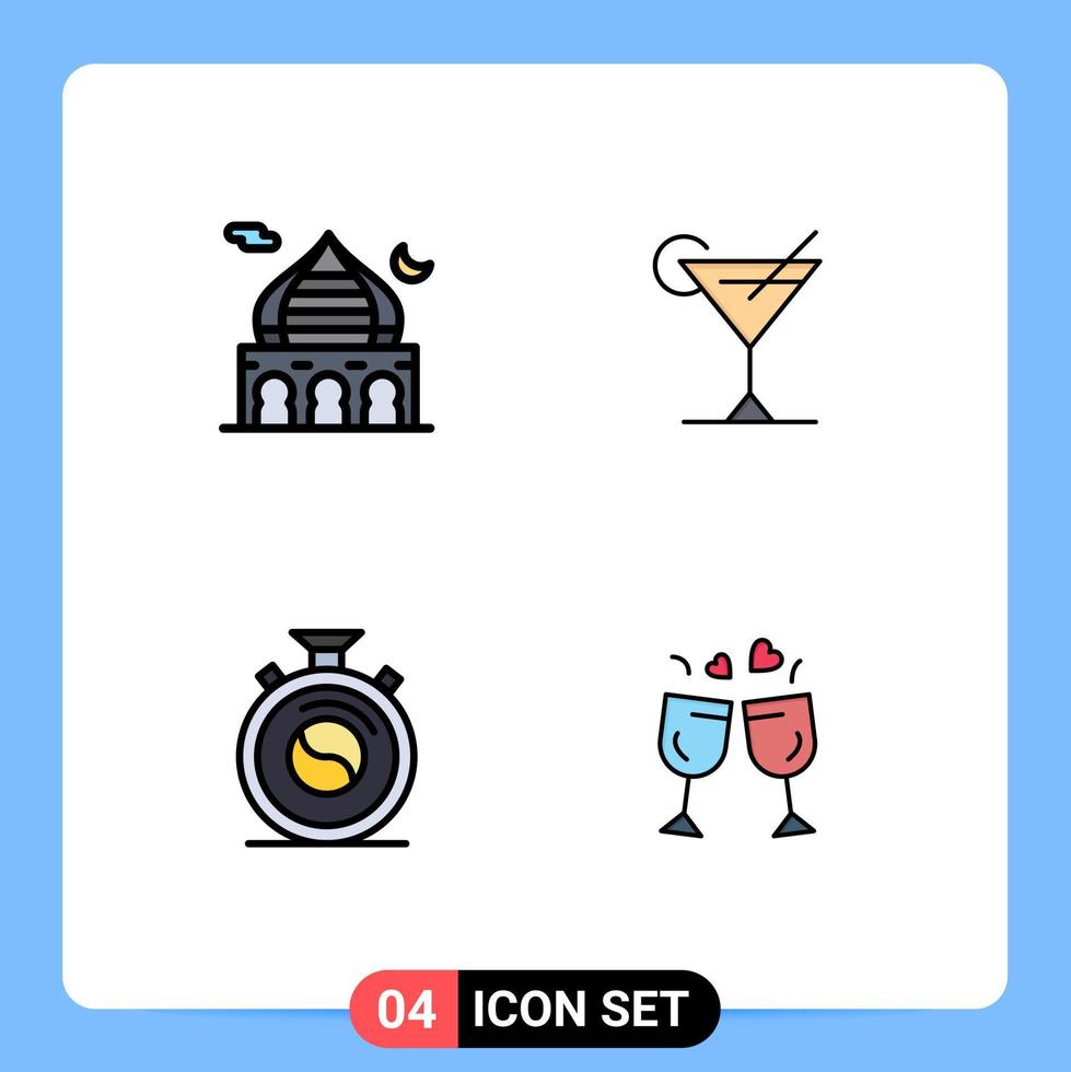 grupo de 4 cores planas de linhas preenchidas modernas definidas para prática de suco de lua de concentração de mesquita elementos de design de vetores editáveis