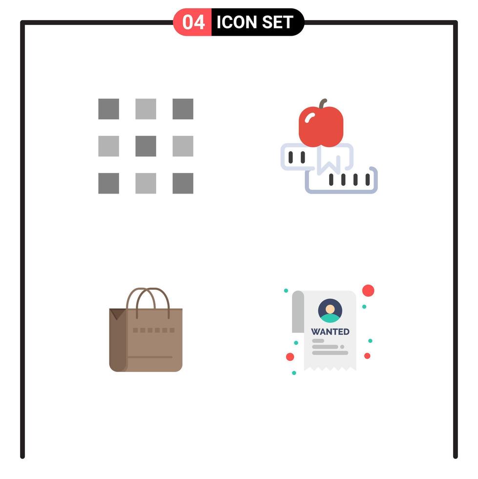 grupo de 4 ícones planos, sinais e símbolos para botões universidade conhecimento bolsa editável vetor elementos de design