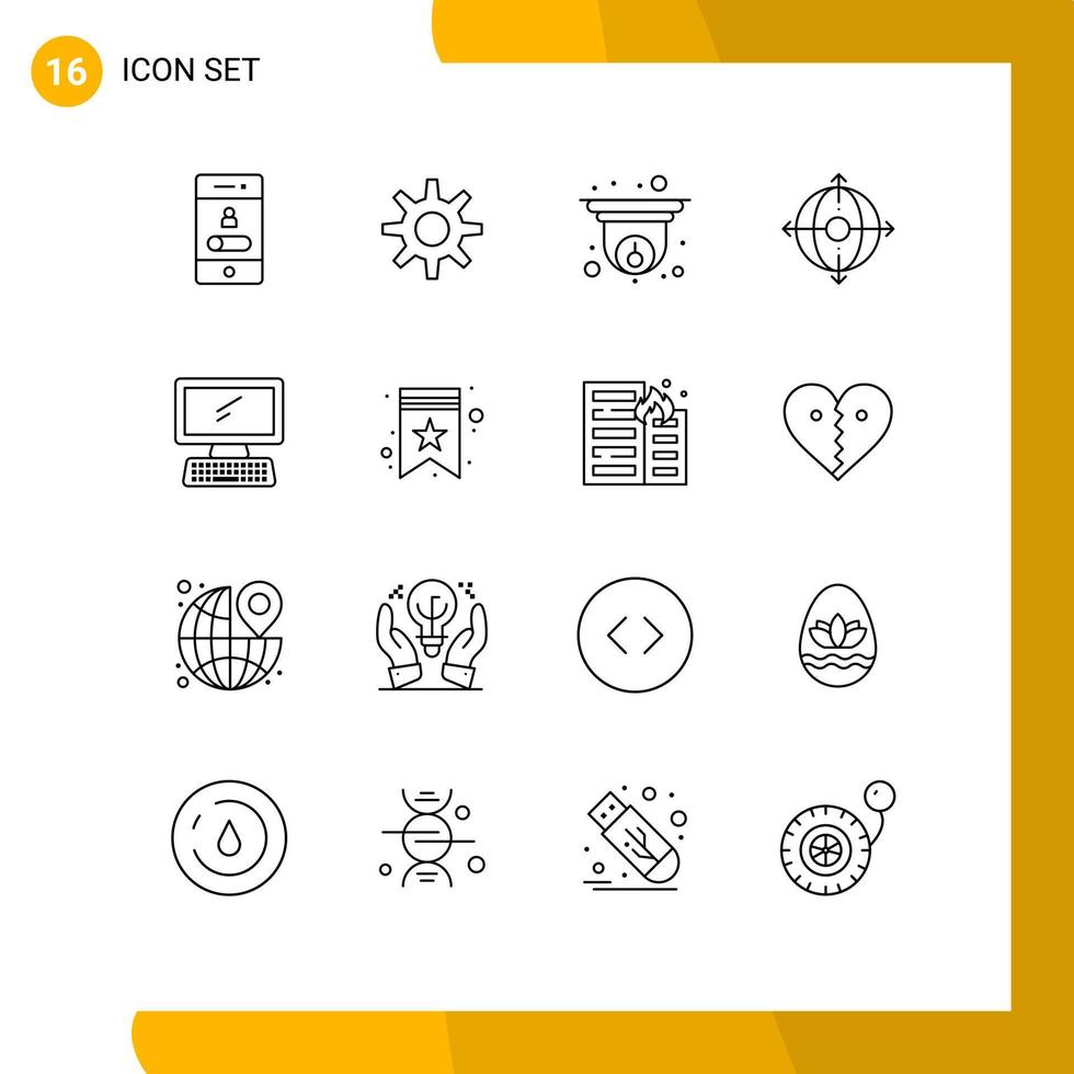 pacote de ícones vetoriais de estoque de 16 sinais e símbolos de linha para monitor produto gerenciamento de câmera elementos de design de vetores editáveis de negócios