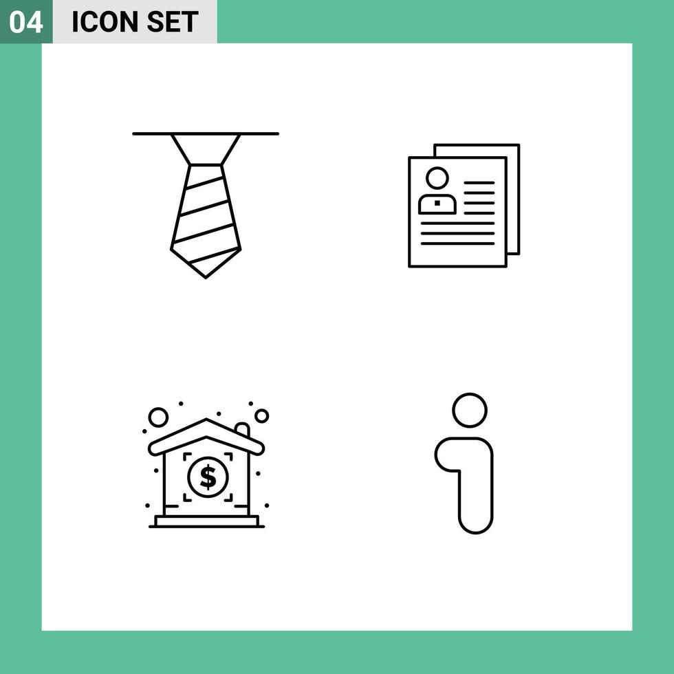 conjunto moderno de 4 cores e símbolos planos de linha preenchida, como preço de gravata sobre arquivo i elementos de design de vetores editáveis