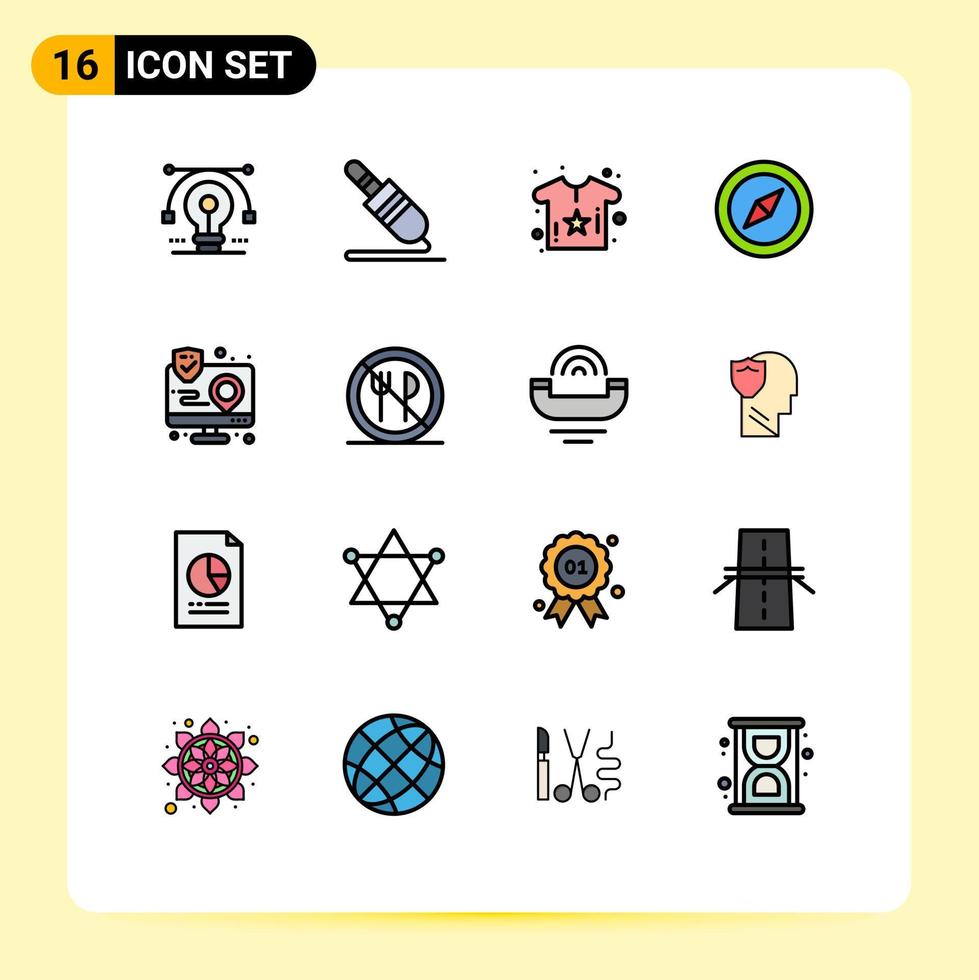 pacote de linha vetorial editável de 16 linhas preenchidas de cor plana simples de camisa de localização de tecnologia de mapa de aplicativo elementos de design de vetor criativo editáveis
