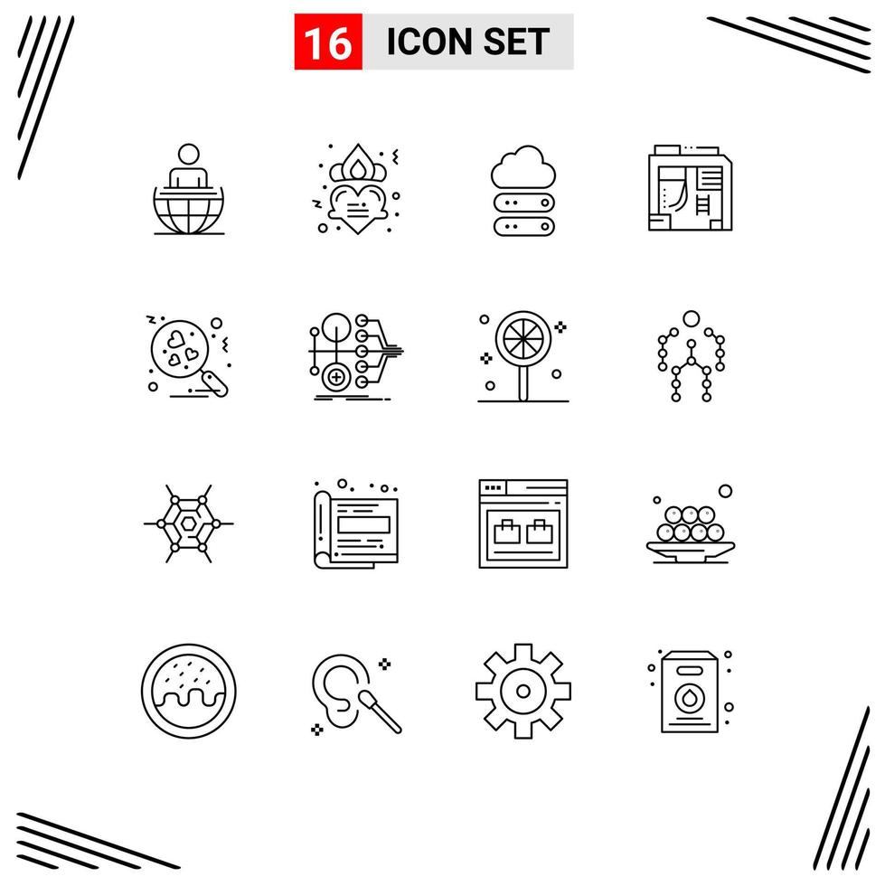 16 ícones criativos sinais modernos e símbolos de amor computador caixa grande atx elementos de design vetoriais editáveis vetor