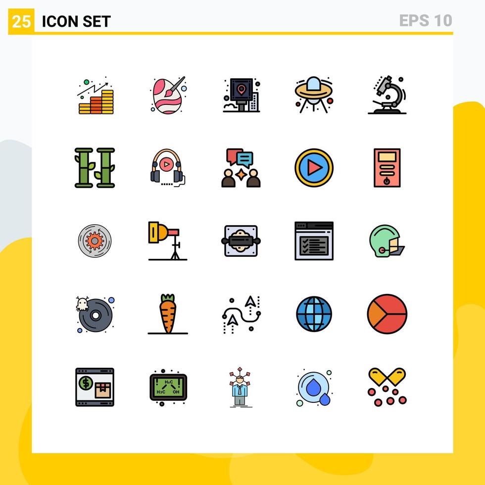 25 interface do usuário linha cheia pacote de cores planas de sinais e símbolos modernos de elementos de design de vetores editáveis de postagem alienígena de pintura de navio ufo