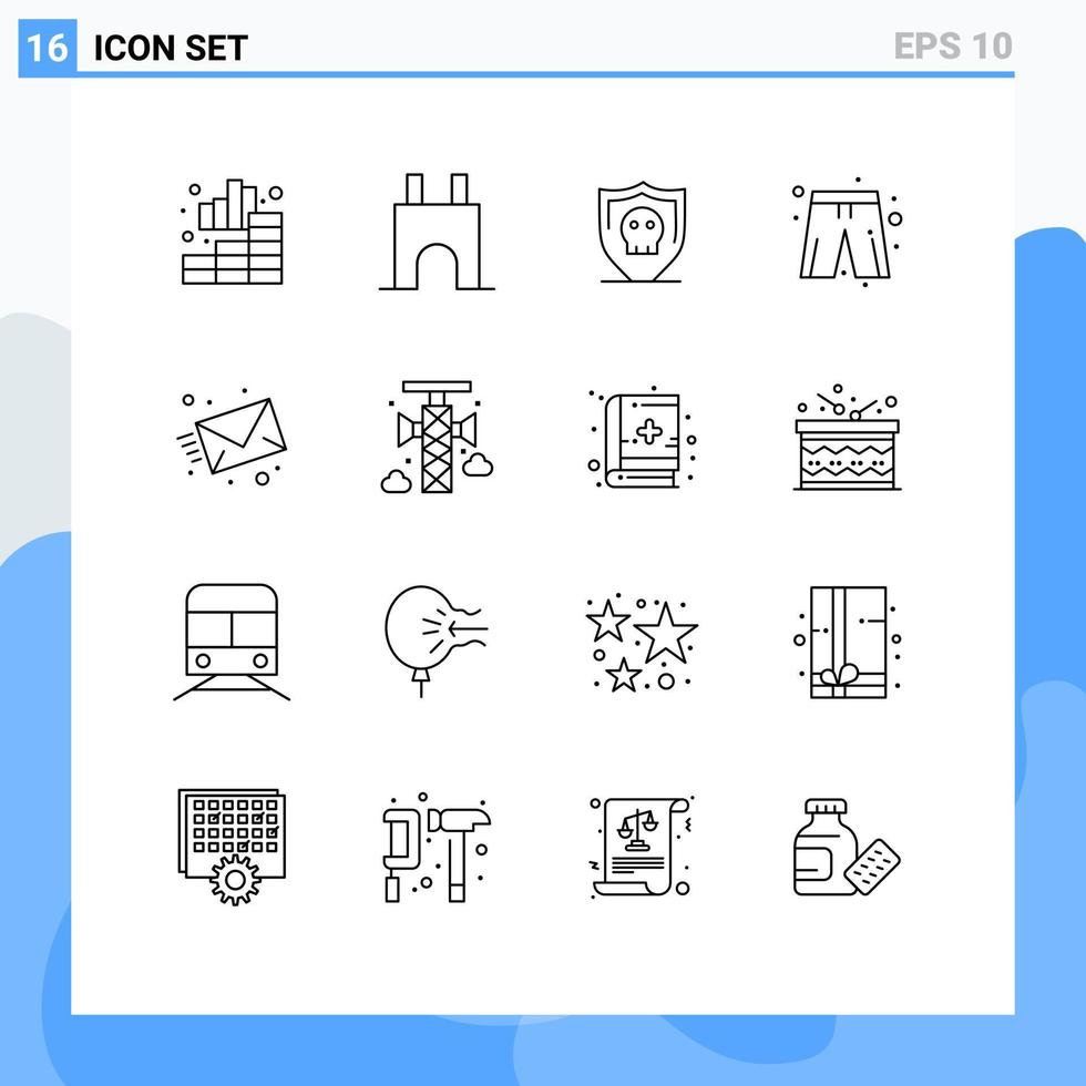 conjunto de 16 sinais de símbolos de ícones de interface do usuário modernos para calças de e-mail roupas medievais simples elementos de design de vetores editáveis