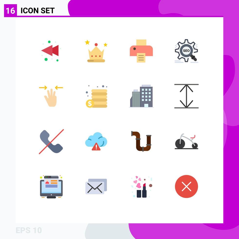Conceito de 16 cores planas para sites móveis e aplicativos, impressão de gestos móveis, configuração de destino, pacote editável de elementos de design de vetores criativos