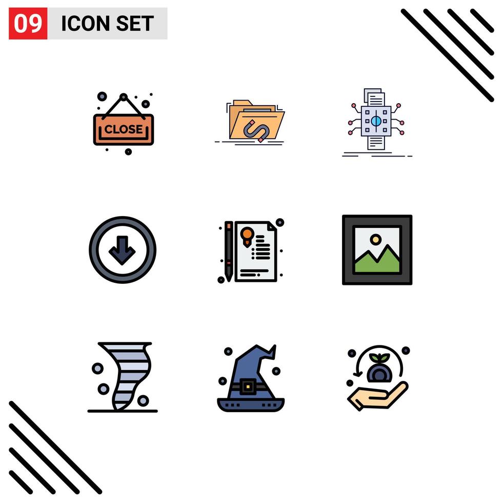 conjunto de 9 sinais de símbolos de ícones de interface do usuário modernos para baixo botão de análise do usuário relatando elementos de design de vetores editáveis