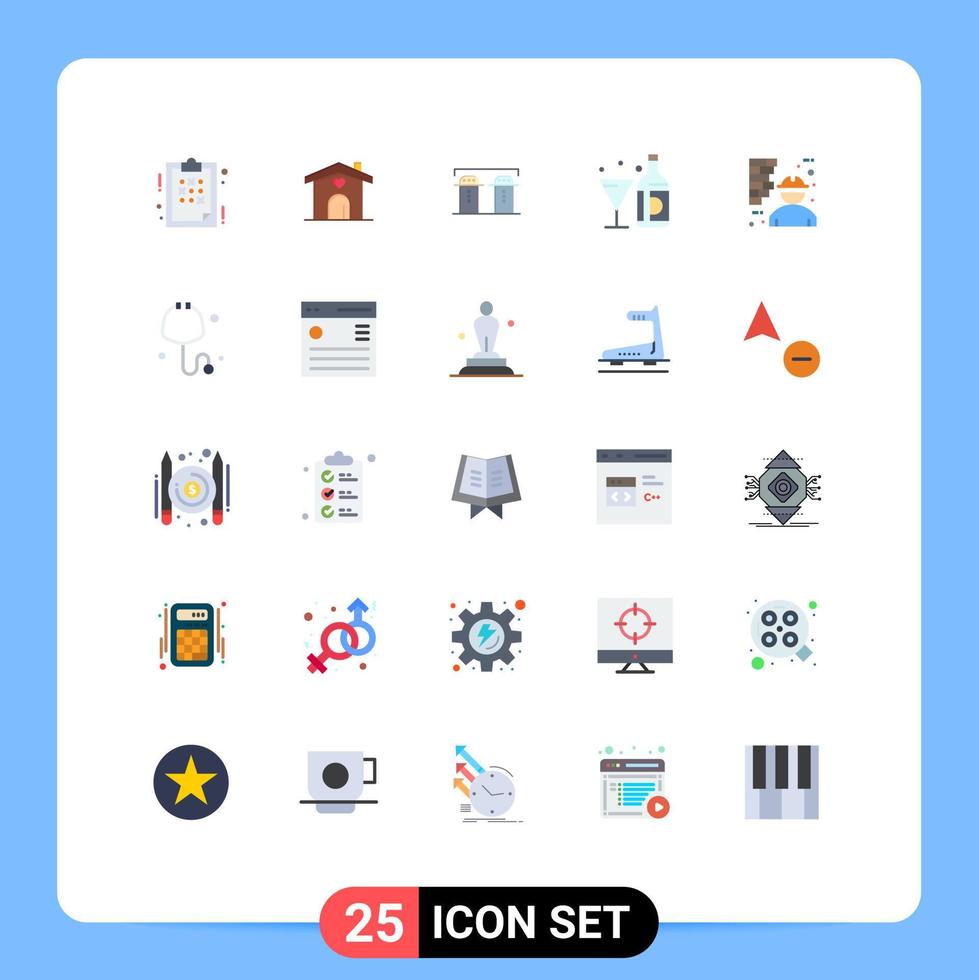 Pacote de cores planas de 25 interfaces de usuário de sinais e símbolos modernos de arquitetura, garrafa de sal, bebida americana, elementos de design de vetores editáveis