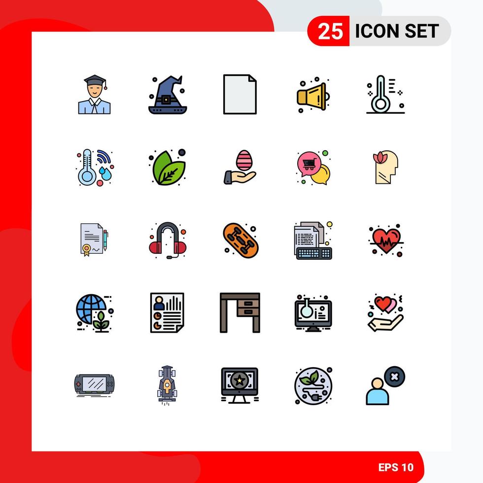 25 interface do usuário linha cheia pacote de cores planas de sinais e símbolos modernos de documento de design de temperatura elementos de design de vetores editáveis multimídia nublados