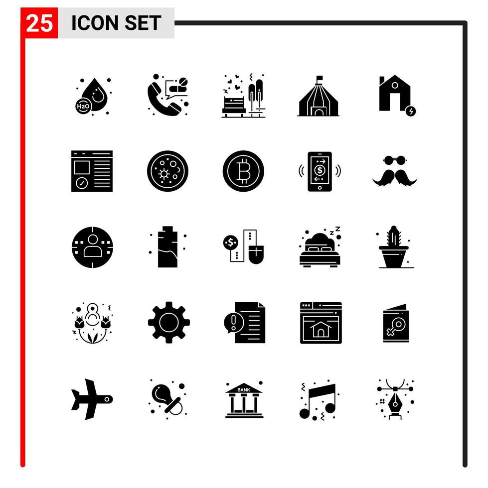 25 ícones gerais para impressão de design de sites e aplicativos móveis. 25 sinais de símbolos de glifos isolados no fundo branco. pacote de 25 ícones. vetor