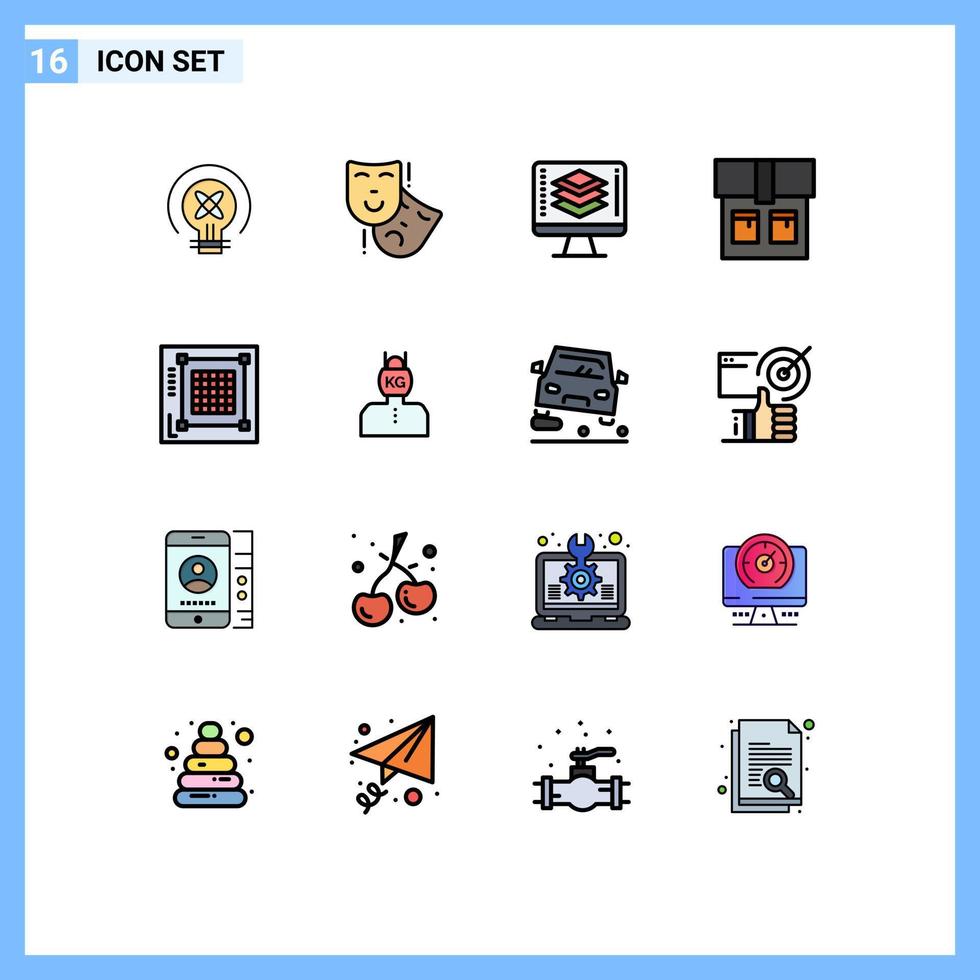 pacote de interface do usuário de 16 linhas básicas cheias de cores planas de saco de design de programação de grade da web elementos de design de vetores criativos editáveis