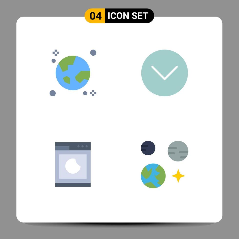 grupo de símbolos de ícone universal de 4 ícones planos modernos de navegador cozinhando globo mídia lavar elementos de design de vetores editáveis