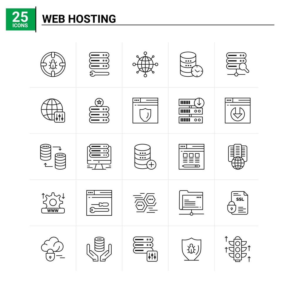 25 conjunto de ícones de hospedagem na web fundo vetorial vetor
