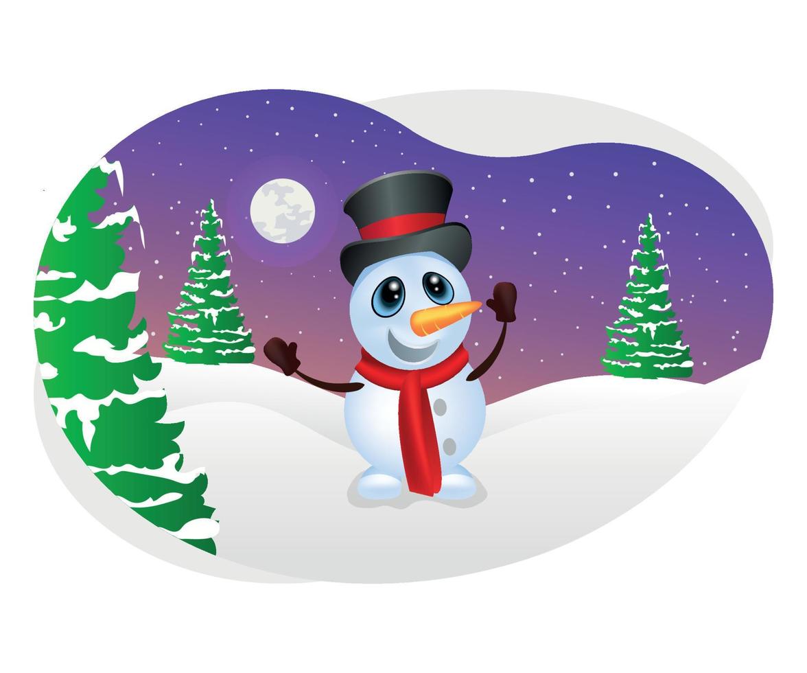 boneco de neve de Natal desfrutando de ilustração de queda de neve. vetor