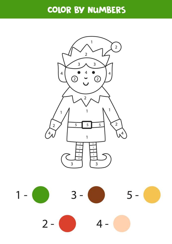 colora o elfo bonito do natal por números. planilha para crianças. vetor