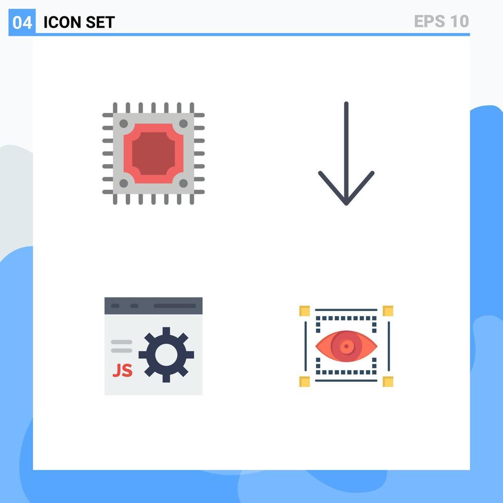 conjunto de ícones planos de interface móvel de 4 pictogramas de codificação de seta de programação de cpu, exibição de elementos de design vetorial editáveis vetor