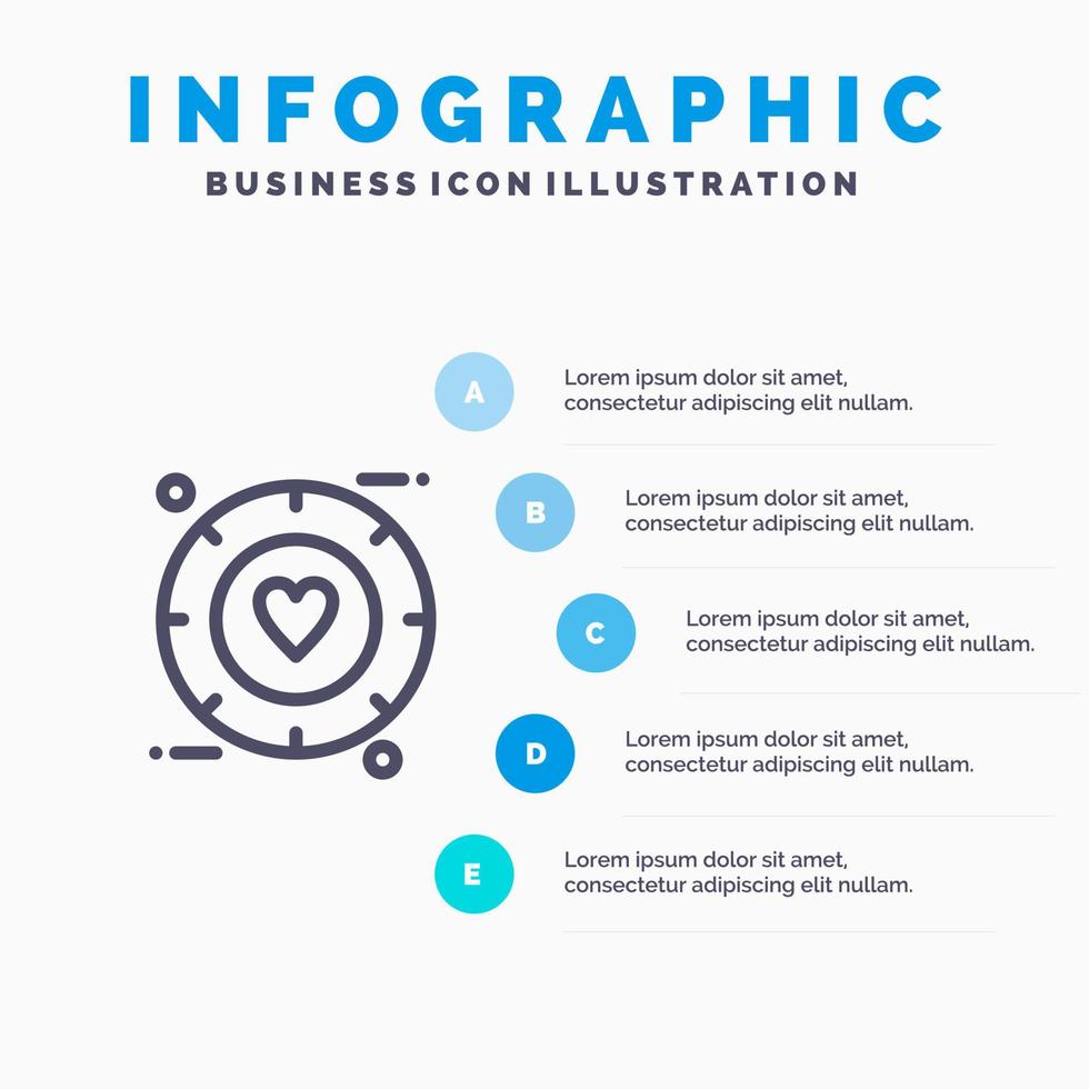 sinal de amor ícone da linha de casamento dos namorados com fundo de infográficos de apresentação de 5 etapas vetor