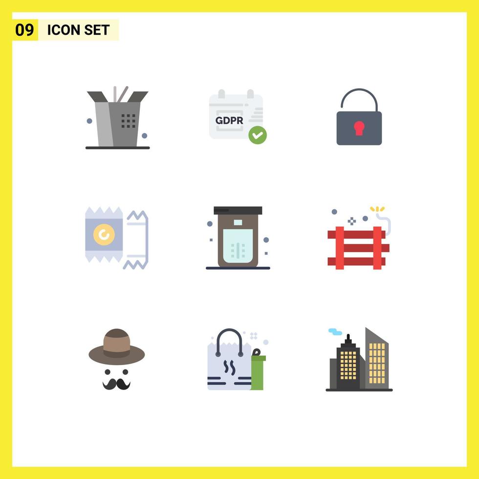 conjunto de 9 sinais de símbolos de ícones de interface do usuário modernos para chuveiro de bomba, preservativos, limpeza de banho, elementos de design de vetores editáveis