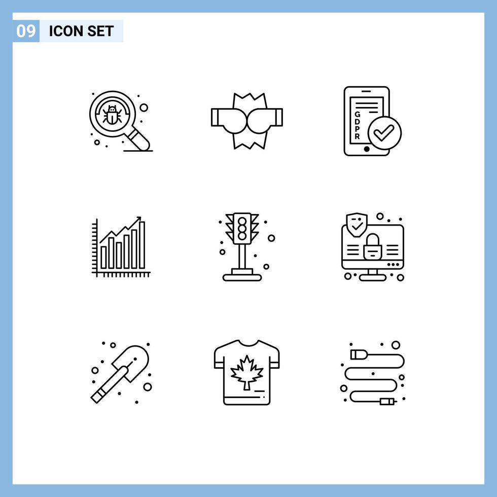 9 pacote de esboço de interface de usuário de sinais e símbolos modernos de diagrama de estatísticas gráficos de negócios móveis elementos de design de vetores editáveis