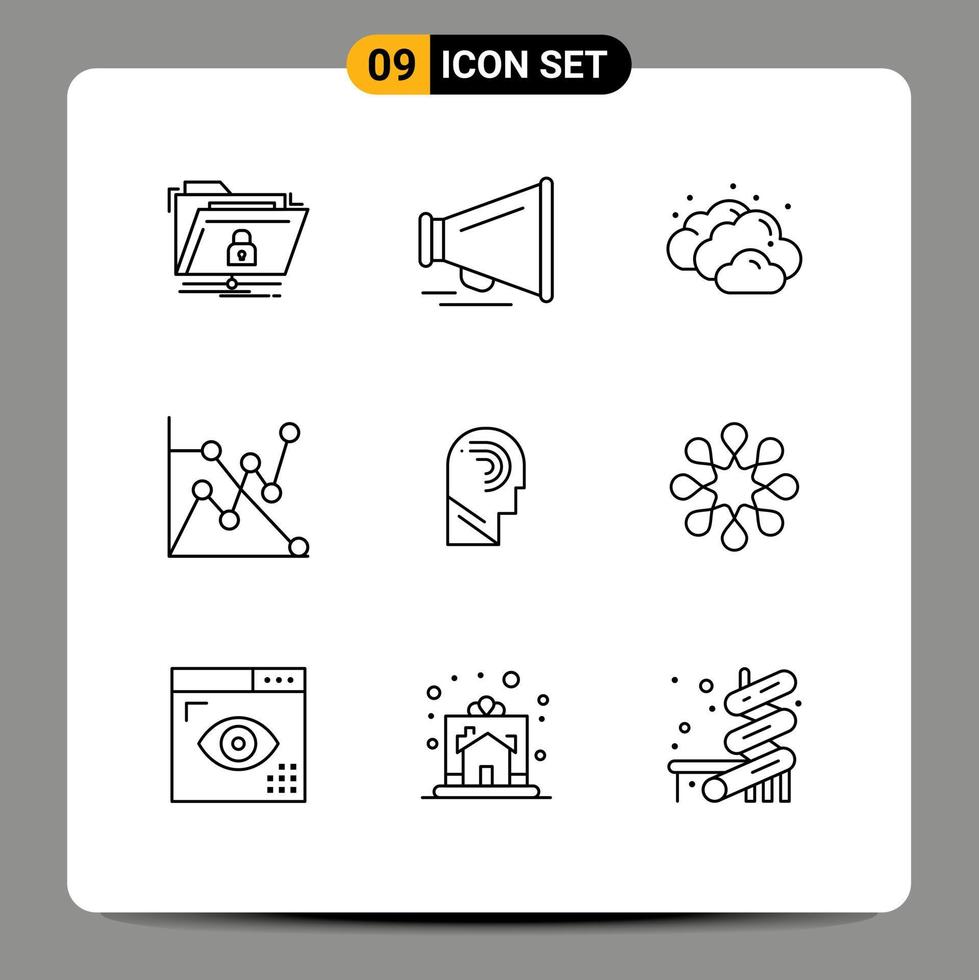 pacote de ícones vetoriais de estoque de 9 sinais e símbolos de linha para gráficos de acesso à nuvem humana editáveis elementos de design vetorial vetor