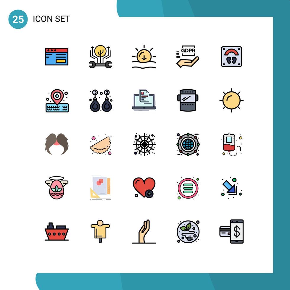 pacote de 25 sinais e símbolos modernos de cores planas de linha preenchida para mídia de impressão na web, como elementos de design de vetores editáveis para saúde, hacking de mão, gdpr