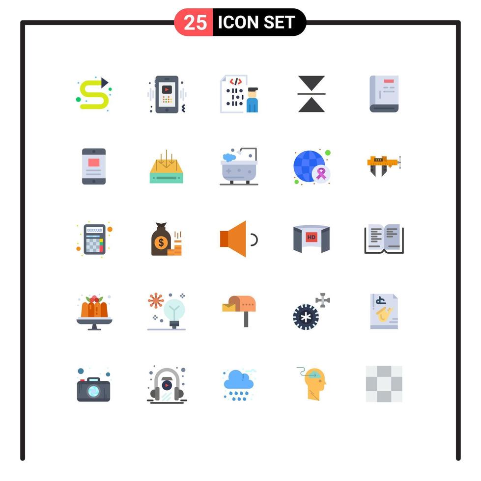 conjunto de cores planas de interface móvel de 25 pictogramas de espelho de livro programador móvel flip elementos de design vetorial editáveis vetor