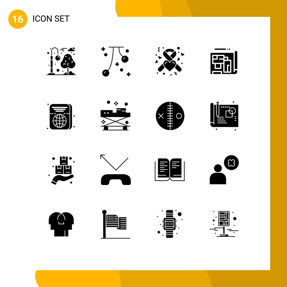 pacote de interface do usuário de 16 glifos sólidos básicos de elementos de design de vetor editável de fita de projeto de festival de construção de passaporte
