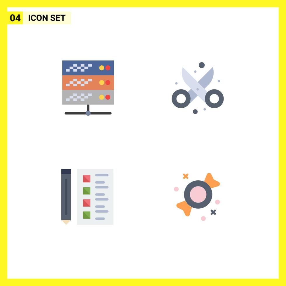 4 ícones planos de vetores temáticos e símbolos editáveis de web design de negócios de hospedagem desenvolvem elementos de design de vetores editáveis