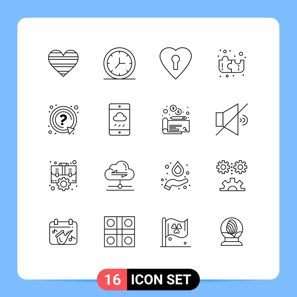 conjunto de 16 sinais de símbolos de ícones de interface do usuário modernos para marca de suporte coração pergunte elementos de design de vetores editáveis de quebra-cabeça